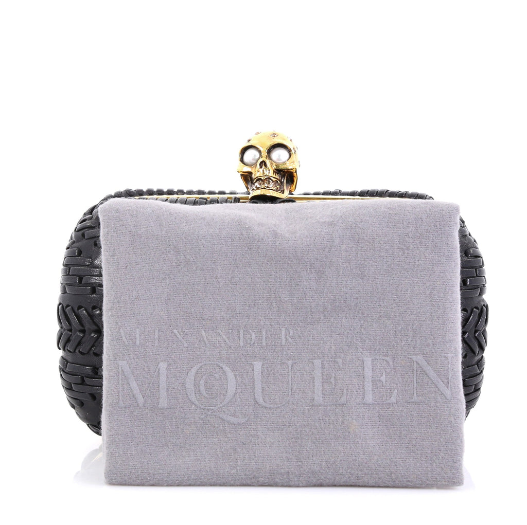Knuckle Box Clutch Woven Leather Small