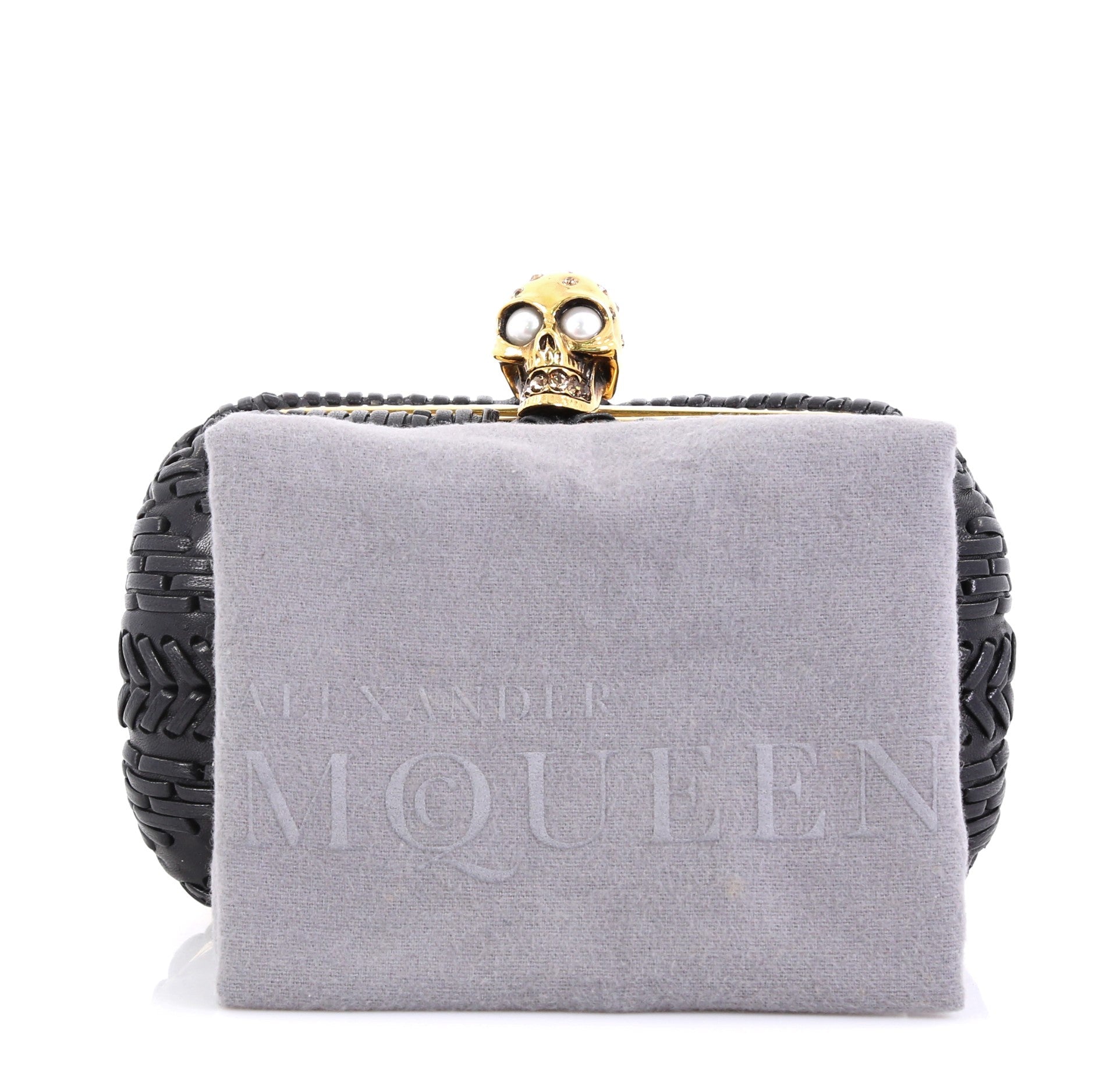 Knuckle Box Clutch Woven Leather Small