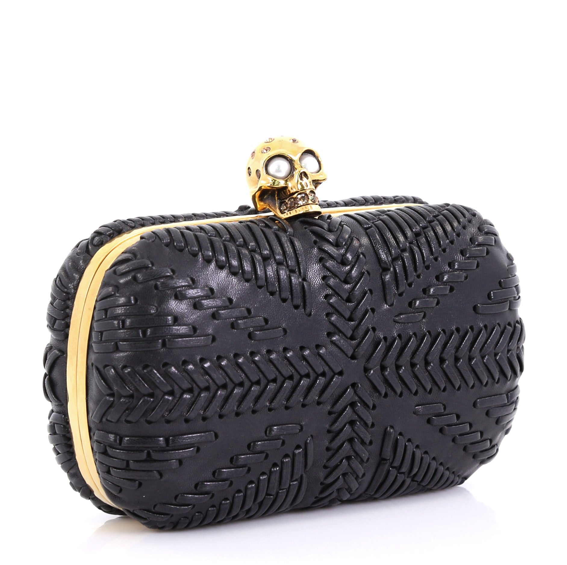 Knuckle Box Clutch Woven Leather Small