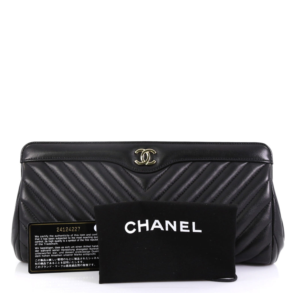 CC Frame Clutch Chevron Lambskin
