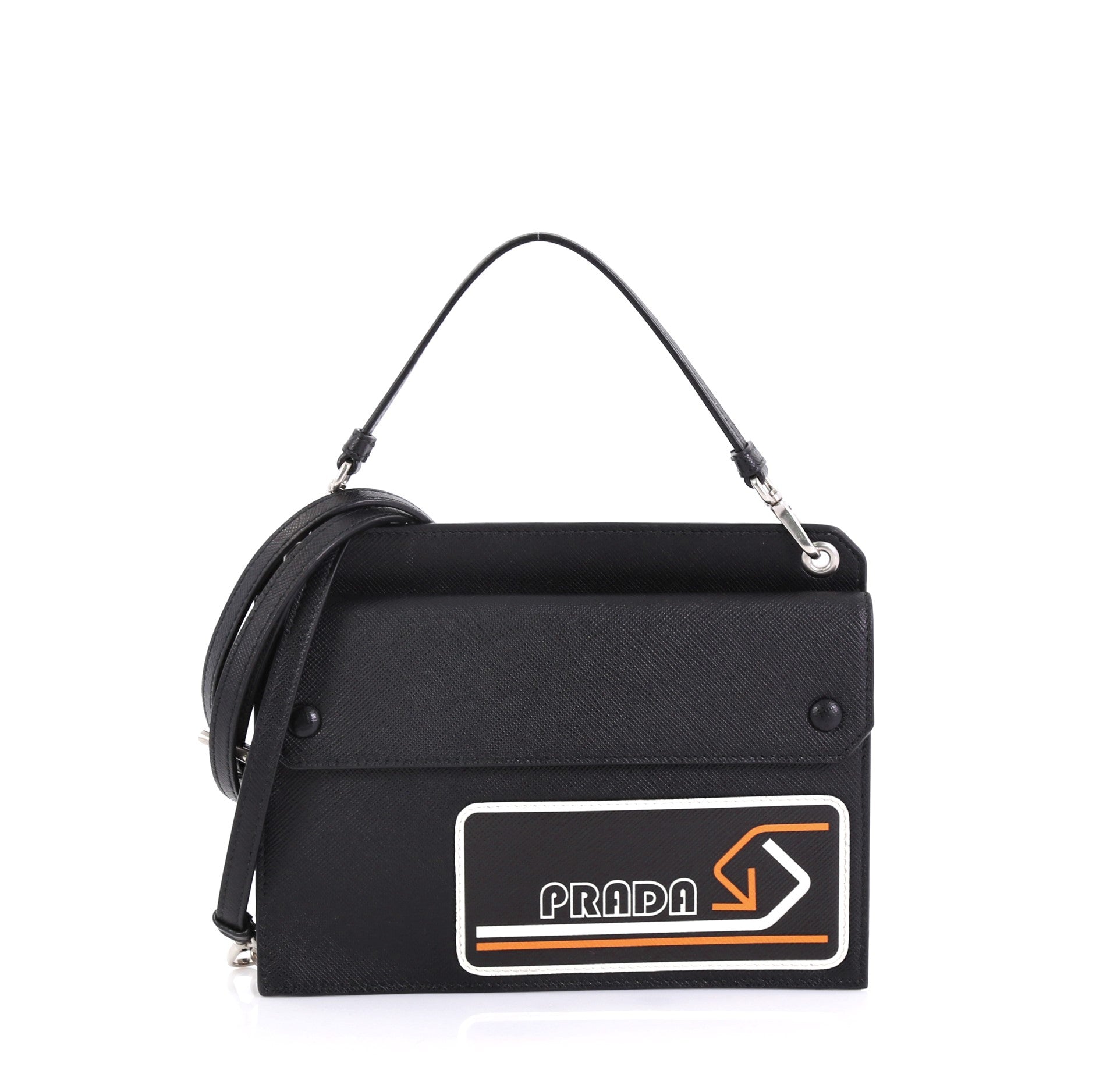 Logo Patch Crossbody Bag Saffiano Leather Mini