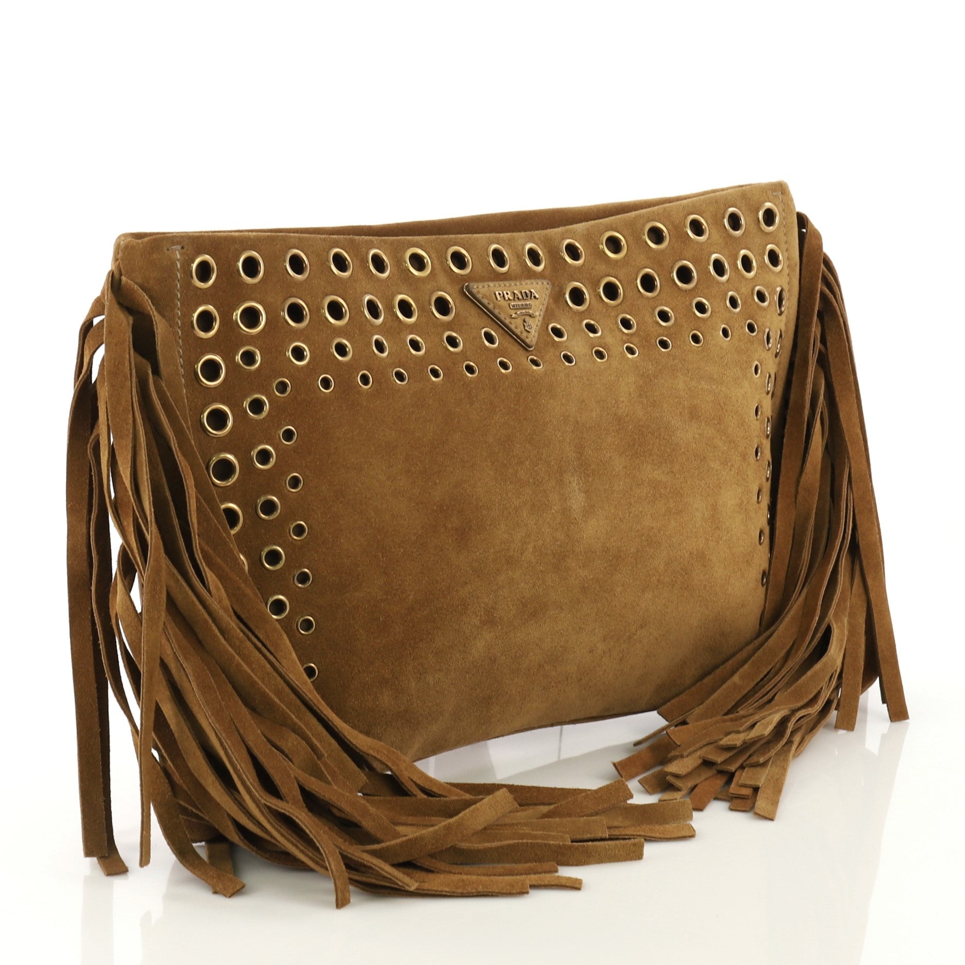 Grommet Fringe Clutch Suede Large