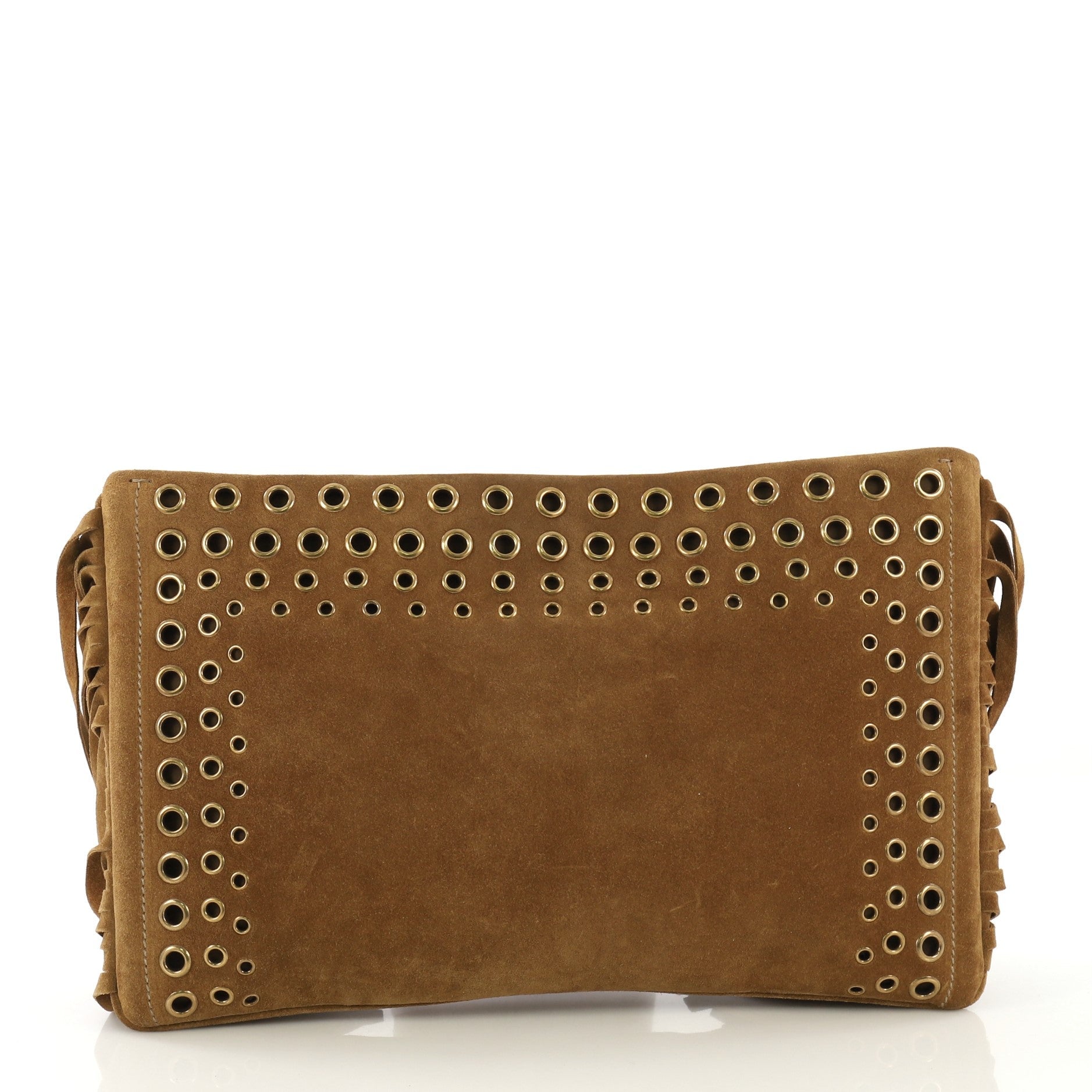 Grommet Fringe Clutch Suede Large