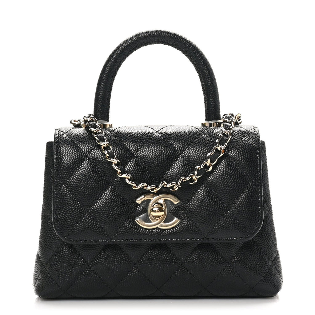Caviar Quilted Coco Handle Clutch With Chain Black