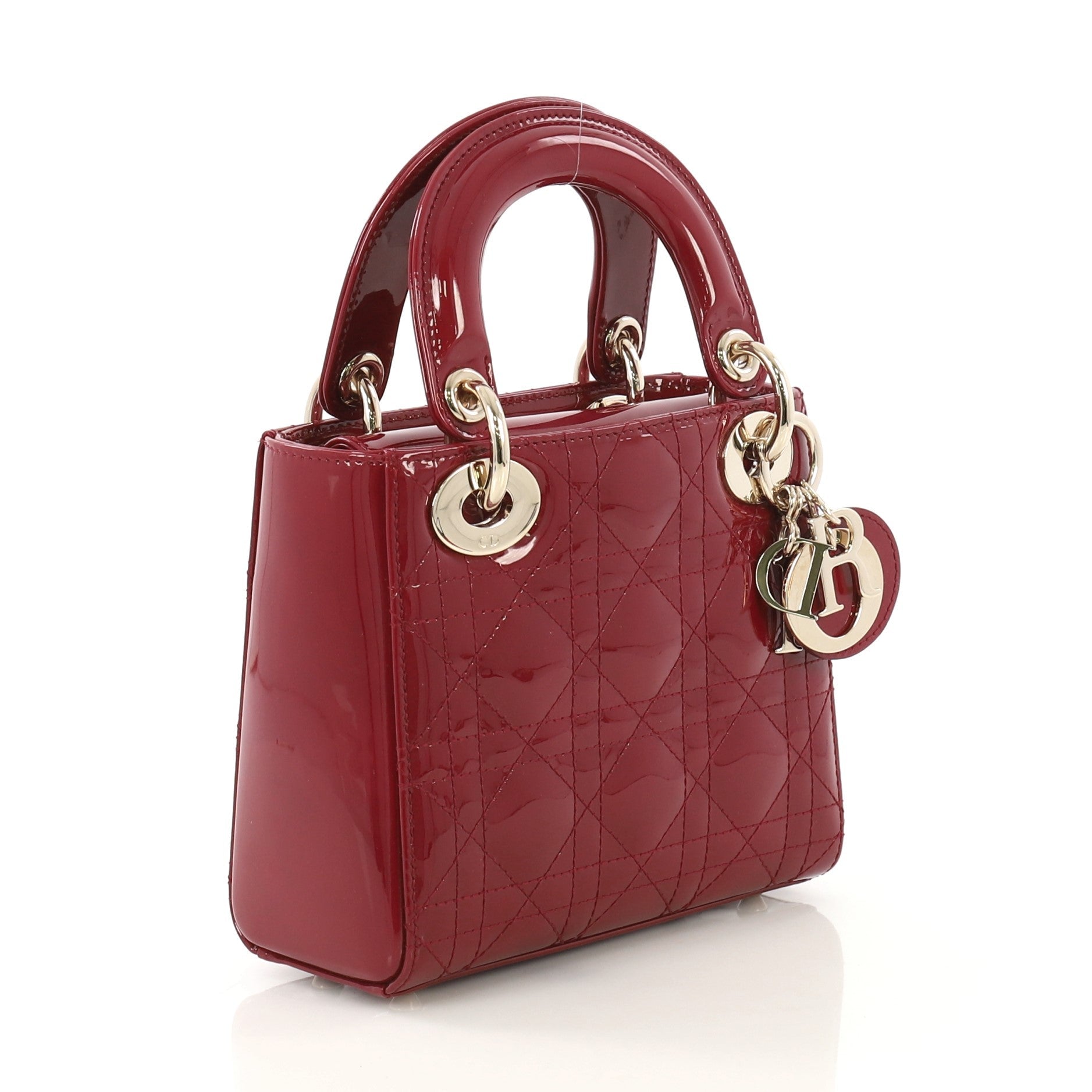 Lady Dior Handbag Cannage Quilt Patent Mini