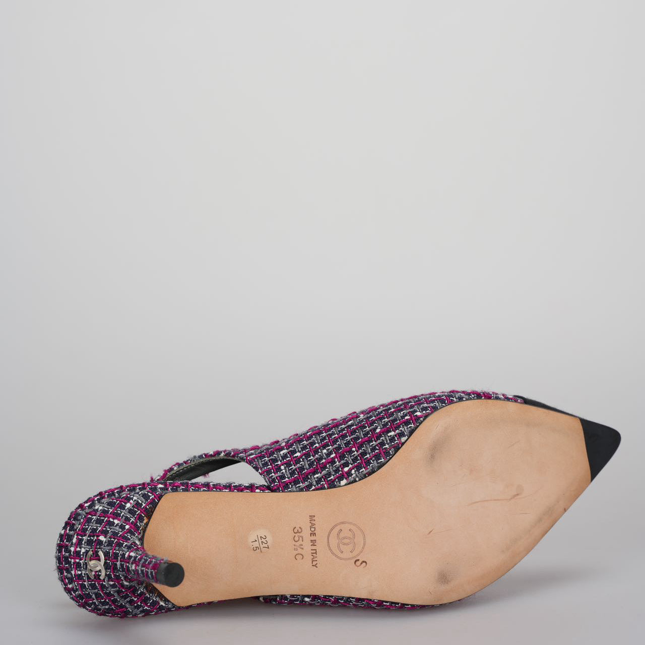 Chanel purple Tweed Slingback Heels Sandals 35.5Multicolor