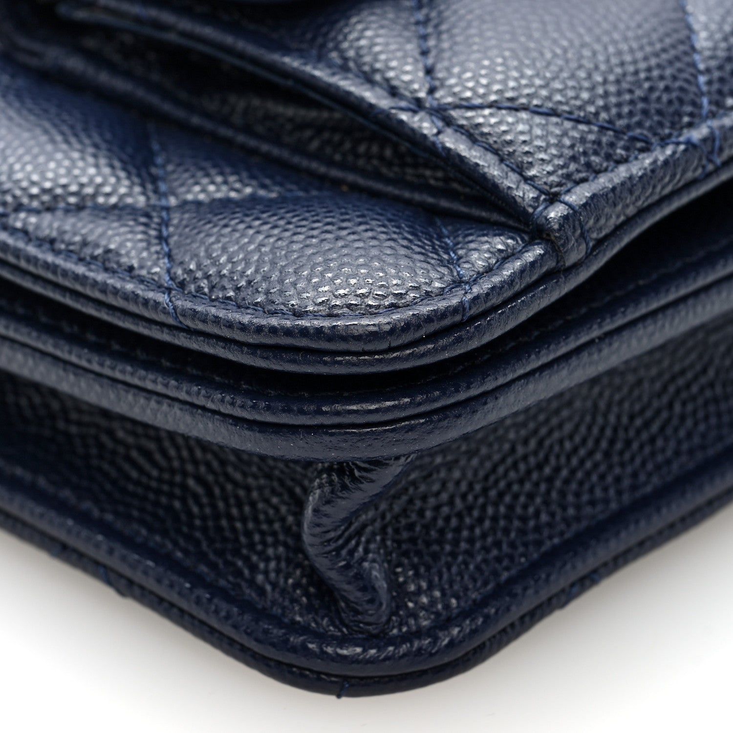 Caviar Quilted Pocket Twins Clutch With Chain Navy Blue