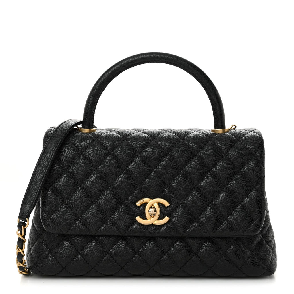 Caviar Quilted Small Coco Handle Flap Black