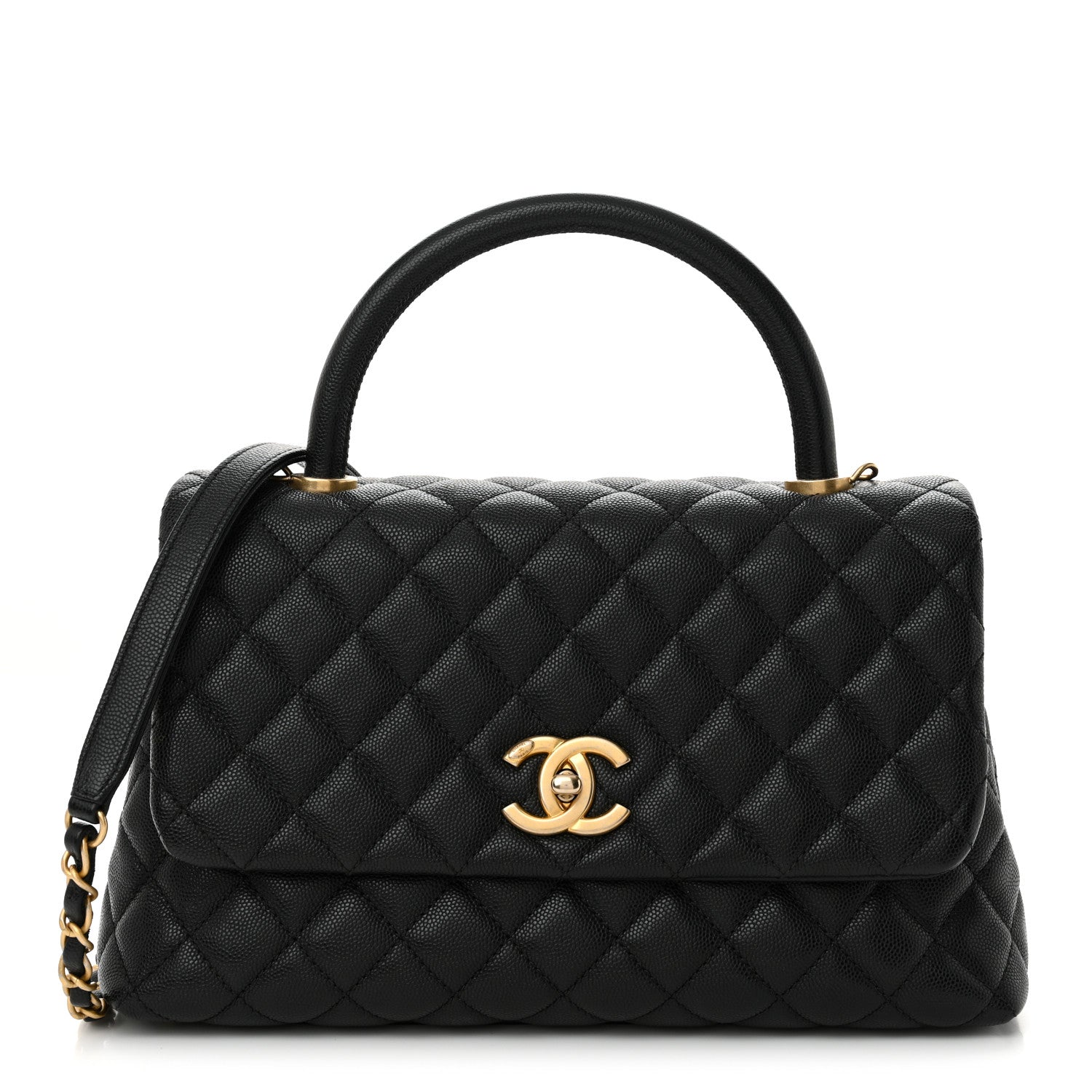 Caviar Quilted Small Coco Handle Flap Black