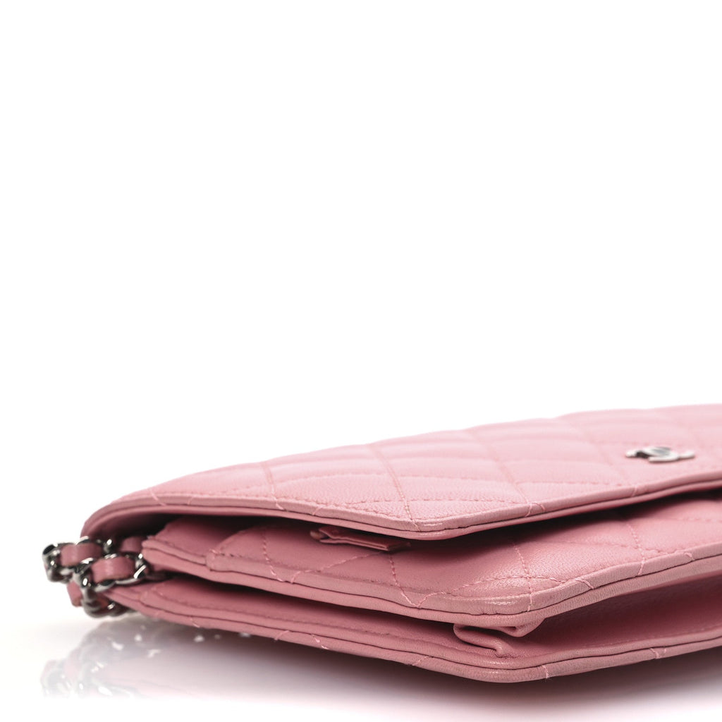 Lambskin Quilted Wallet On Chain WOC Pink