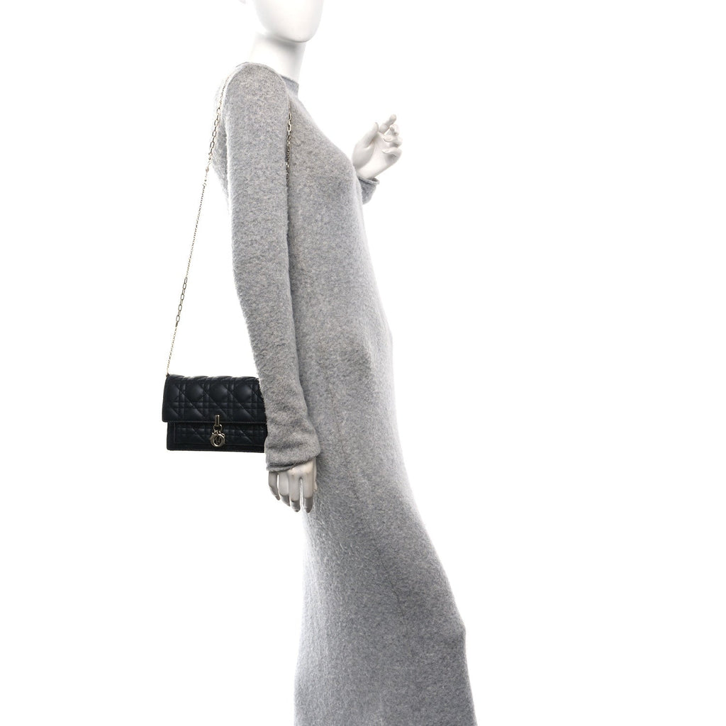 Lambskin Cannage Miss Dior Chain Pouch Black