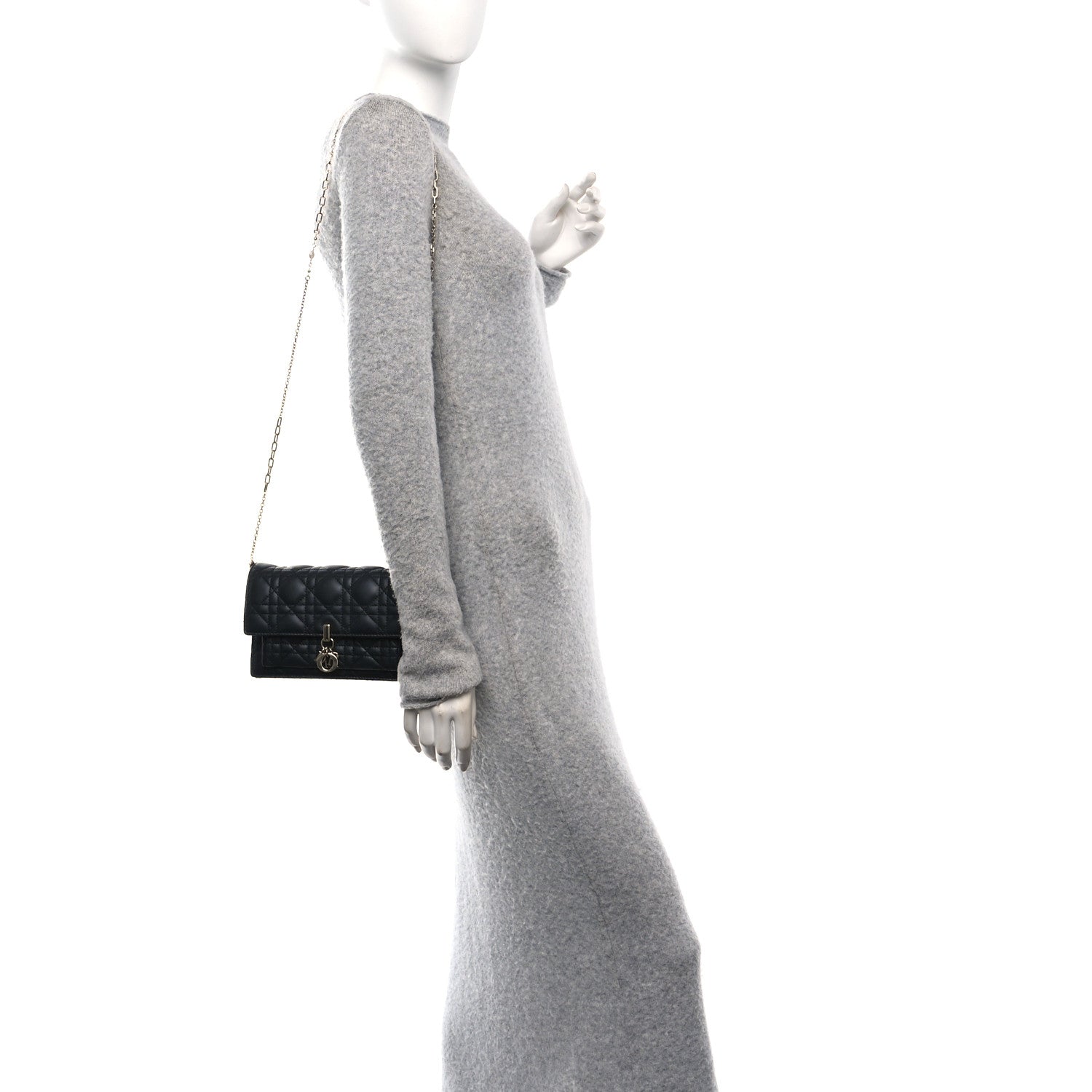 Lambskin Cannage Miss Dior Chain Pouch Black