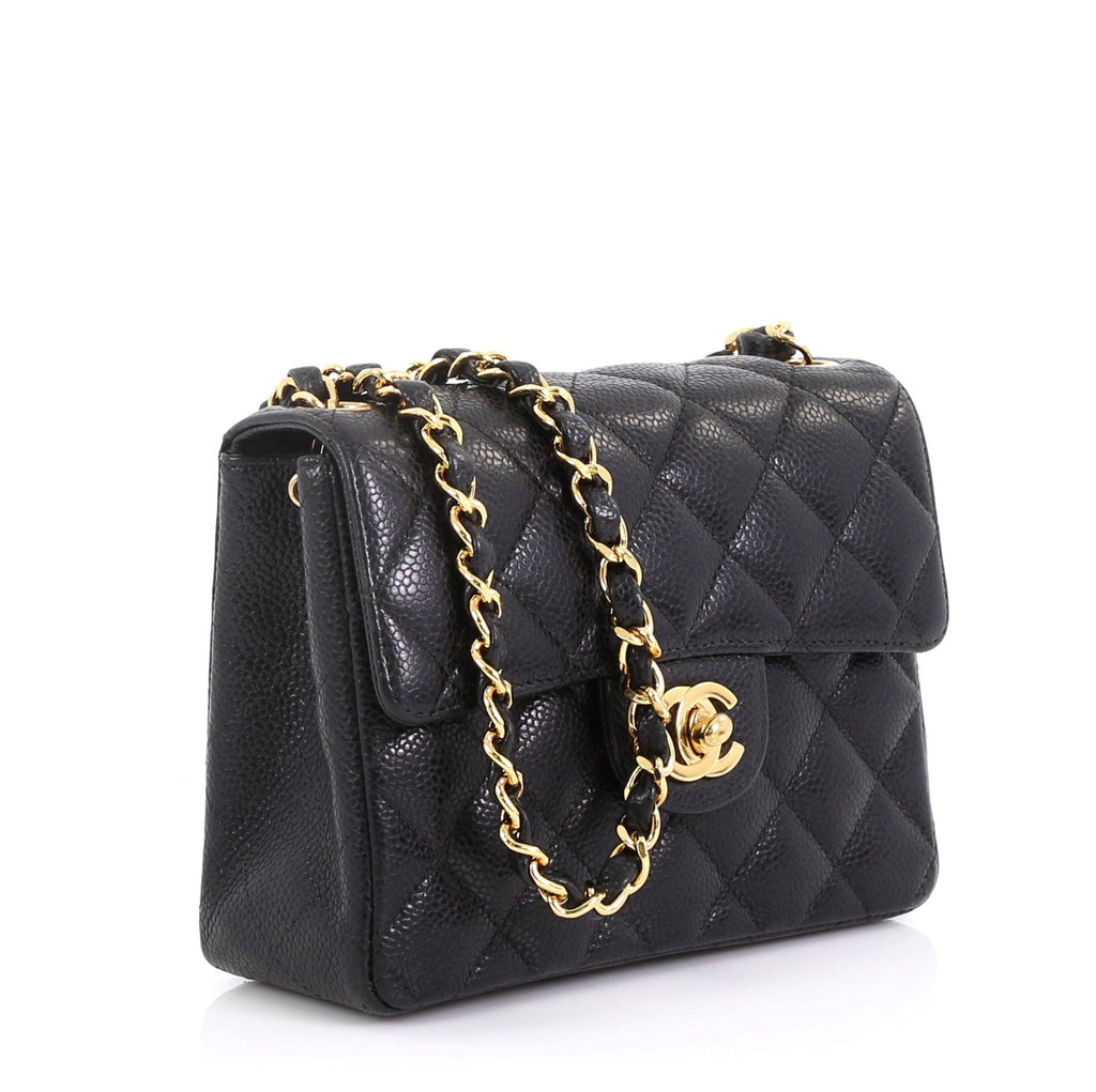 Vintage Square Classic Single Flap Bag Quilted Caviar Mini