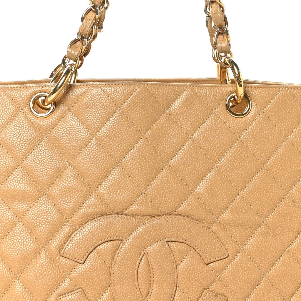 Caviar Quilted Timeless CC Shopping Tote Beige