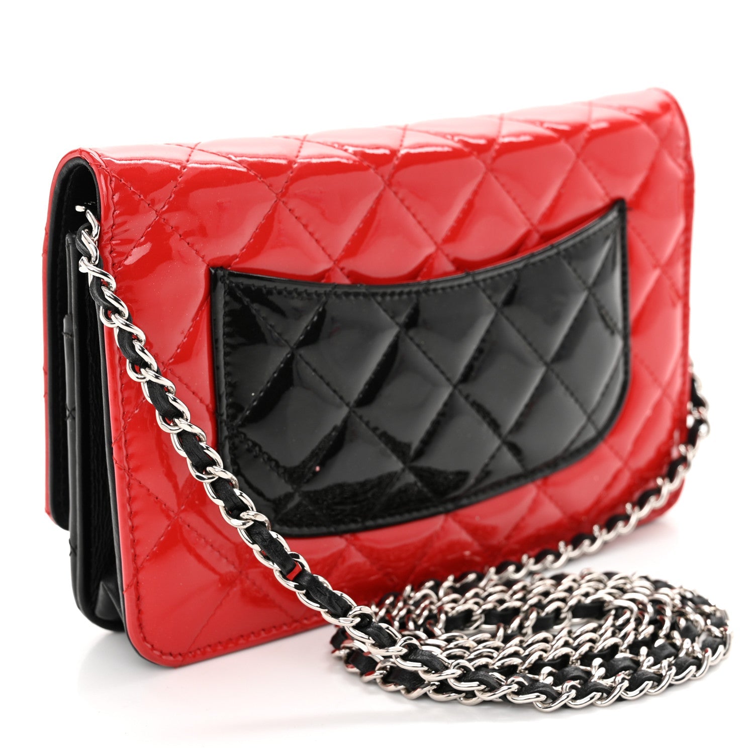 Patent Quilted Bi-Color Wallet On Chain WOC Red Black