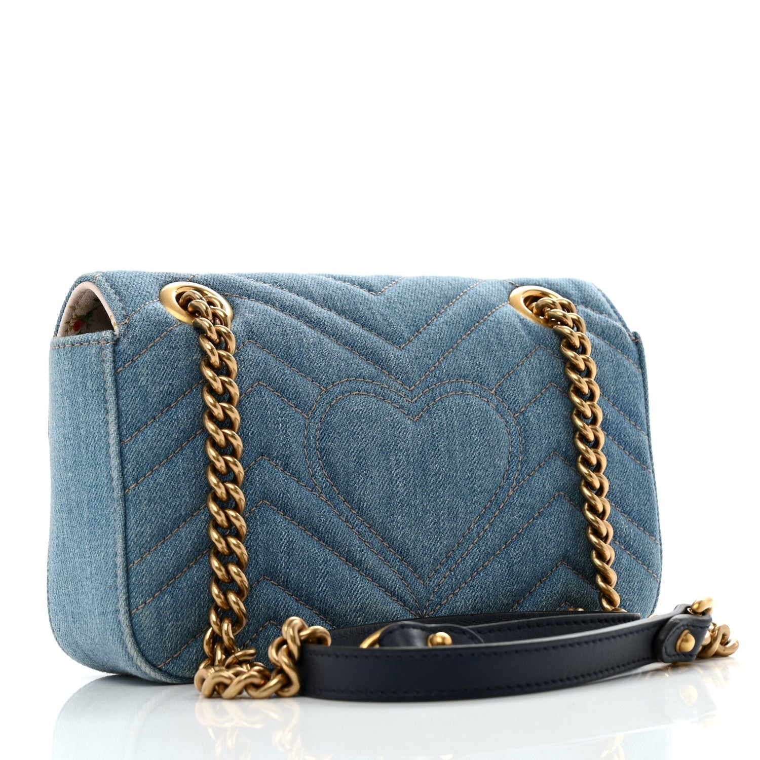 Denim Matelasse Mini Pearly GG Marmont Shoulder Bag Blue