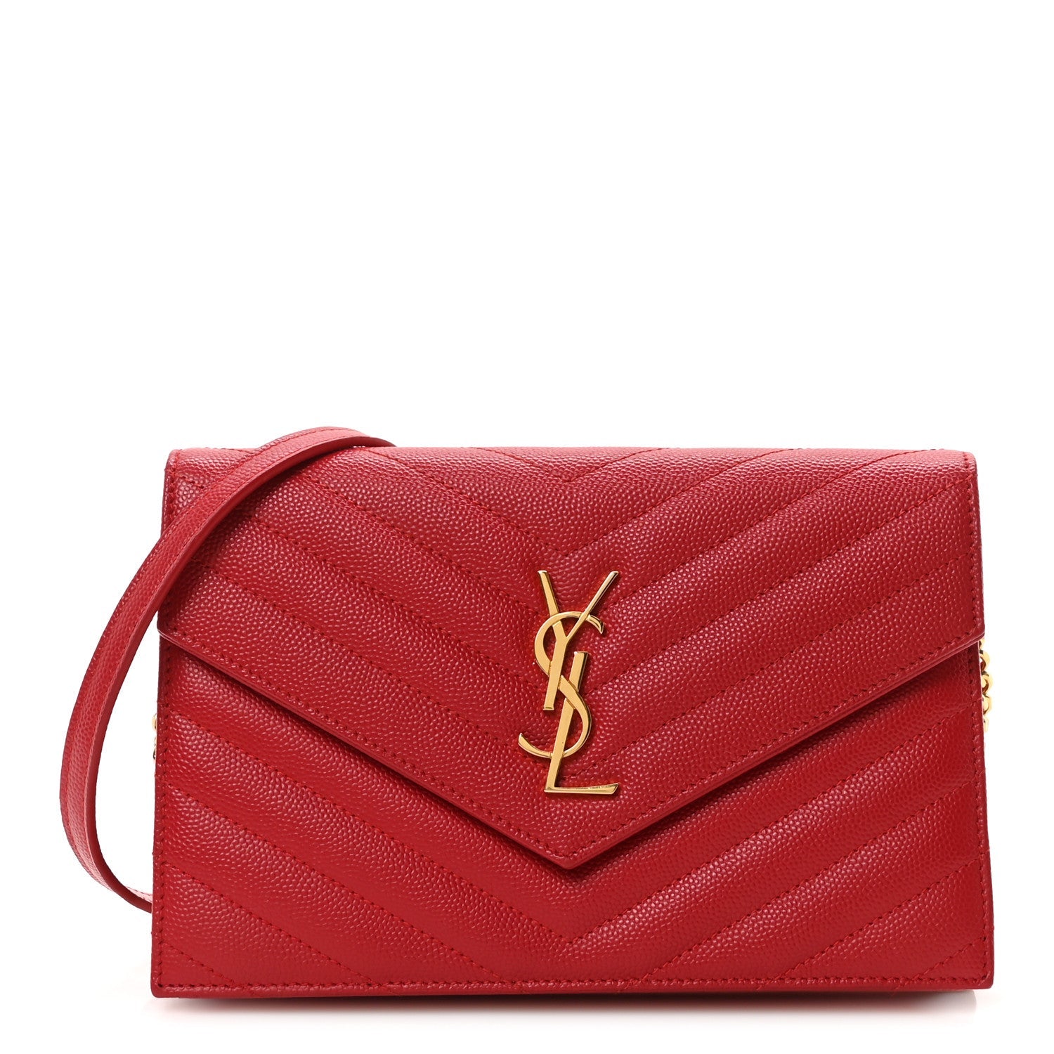 Grain De Poudre Matelasse Chevron Monogram Envelope Chain Wallet  New Red