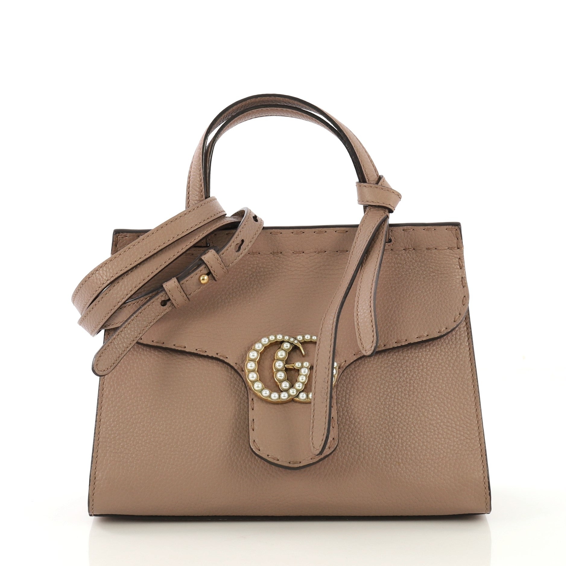 Pearly GG Marmont Top Handle Flap Bag Leather Mini