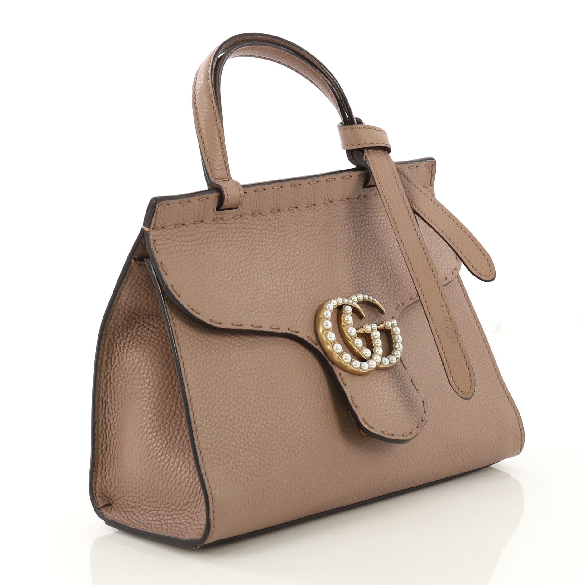 Pearly GG Marmont Top Handle Flap Bag Leather Mini