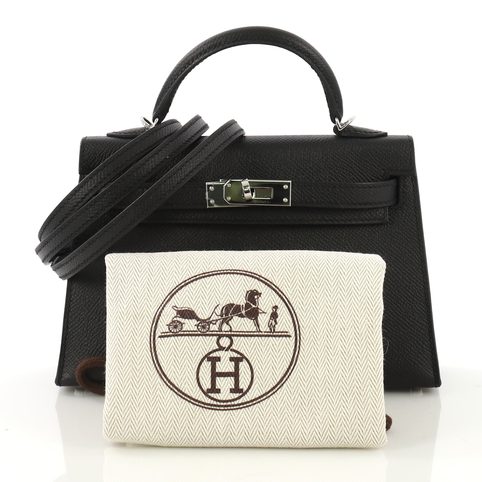 Kelly Mini II Handbag Noir Epsom with Palladium Hardware 20