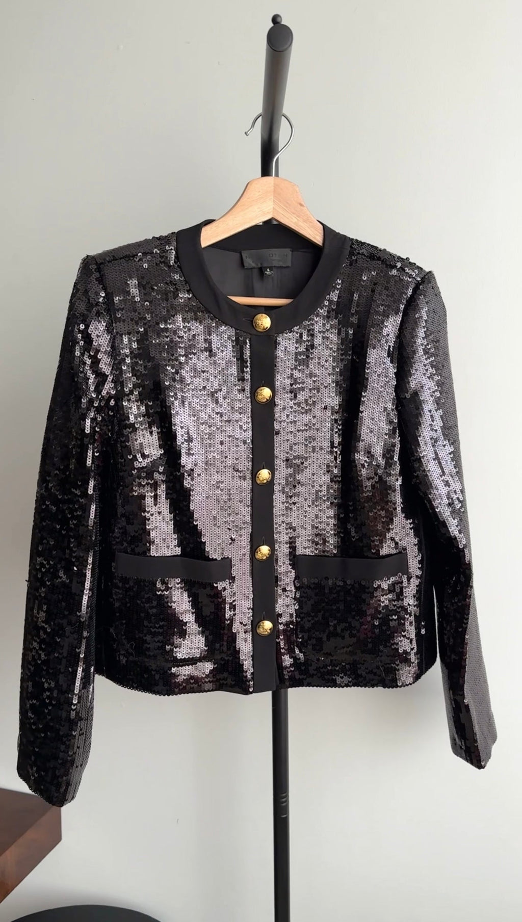 Nili Lotan Katherine Black Sequin Jacket with Gold Buttons - 6