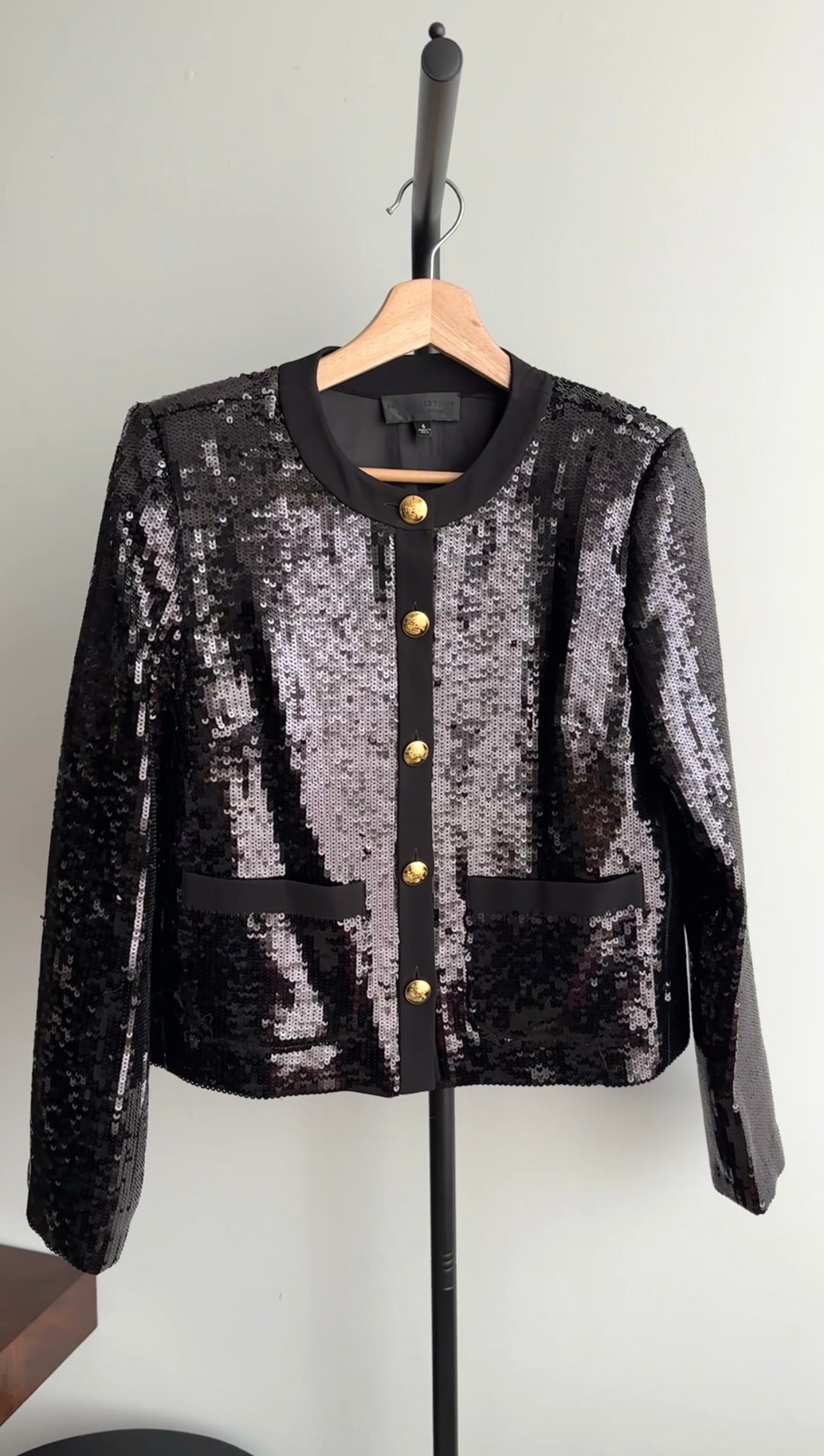 Nili Lotan Katherine Black Sequin Jacket with Gold Buttons - 6