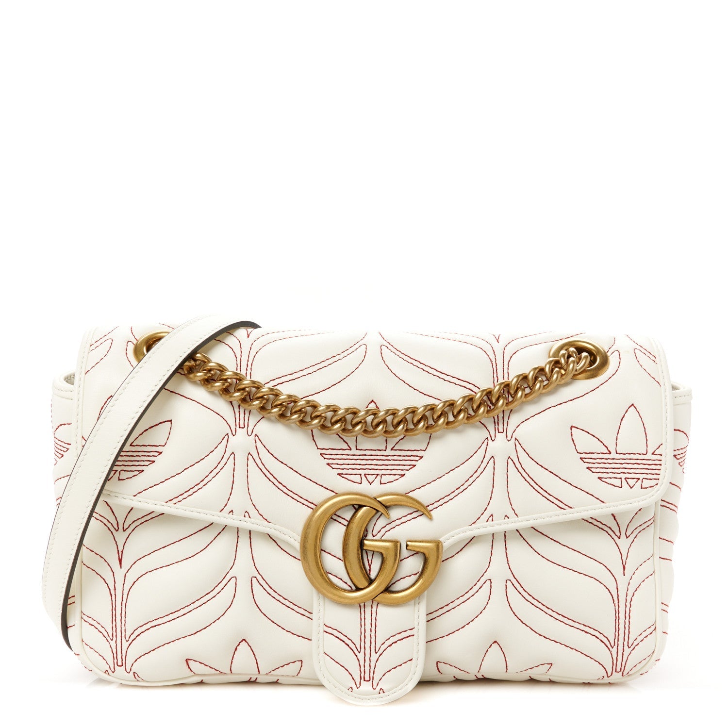 X Adidas Calfskin Matelasse Small GG Marmont Shoulder Bag Off White