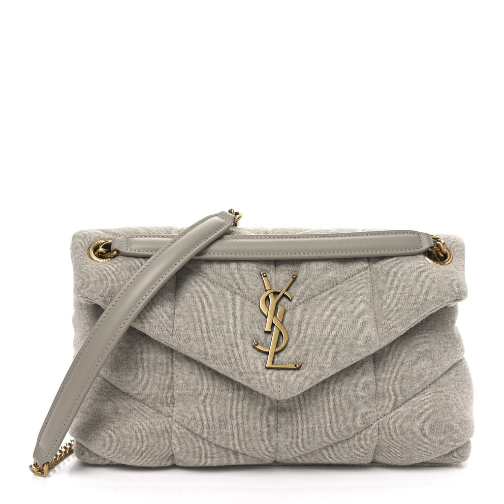 Jersey Quilted Small Loulou Puffer Monogram Chain Satchel Chalk Beige
