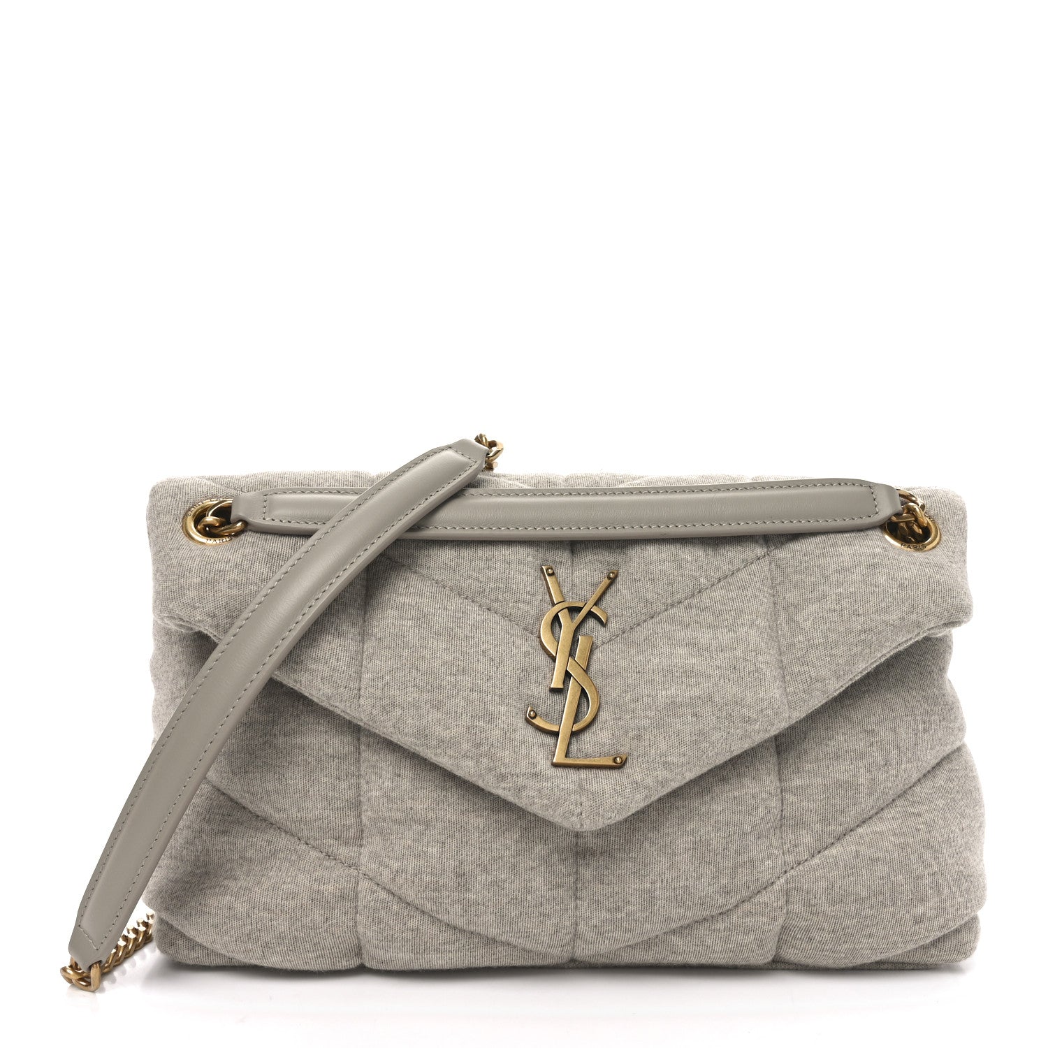 Jersey Quilted Small Loulou Puffer Monogram Chain Satchel Chalk Beige