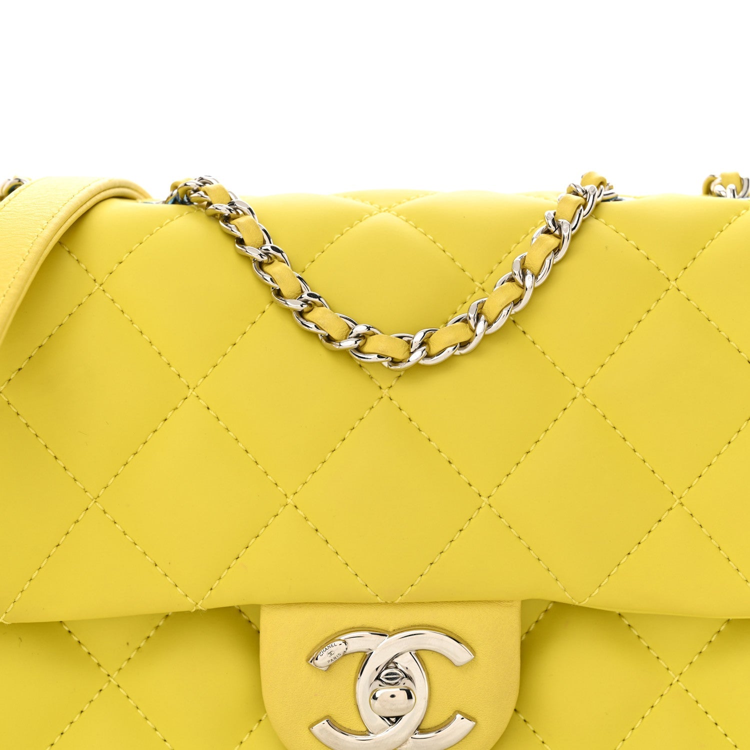 Rubber Quilted Lambskin Mini Square Coco Rain Flap Yellow