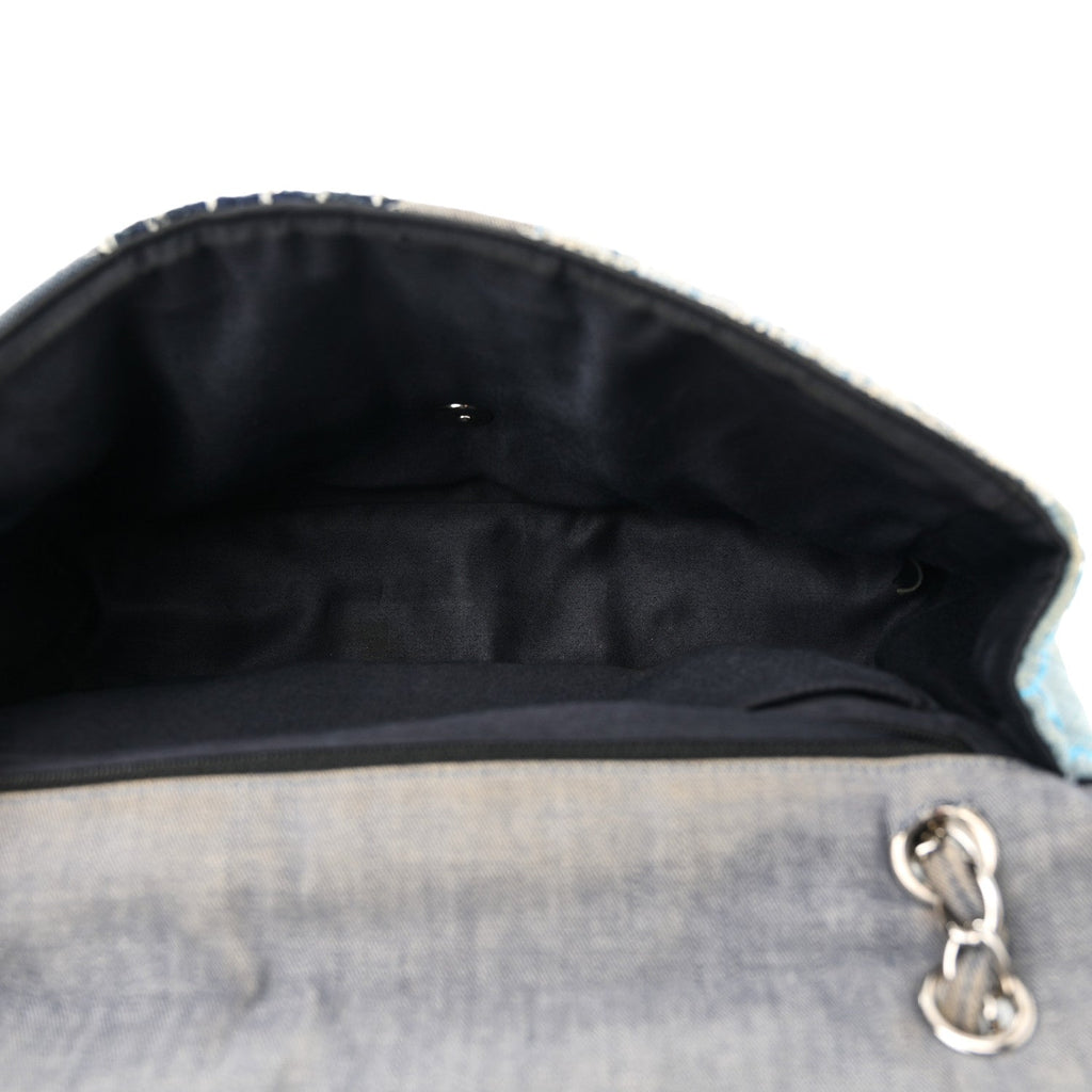 Denim Tweed Patchwork Jumbo Single Flap Blue