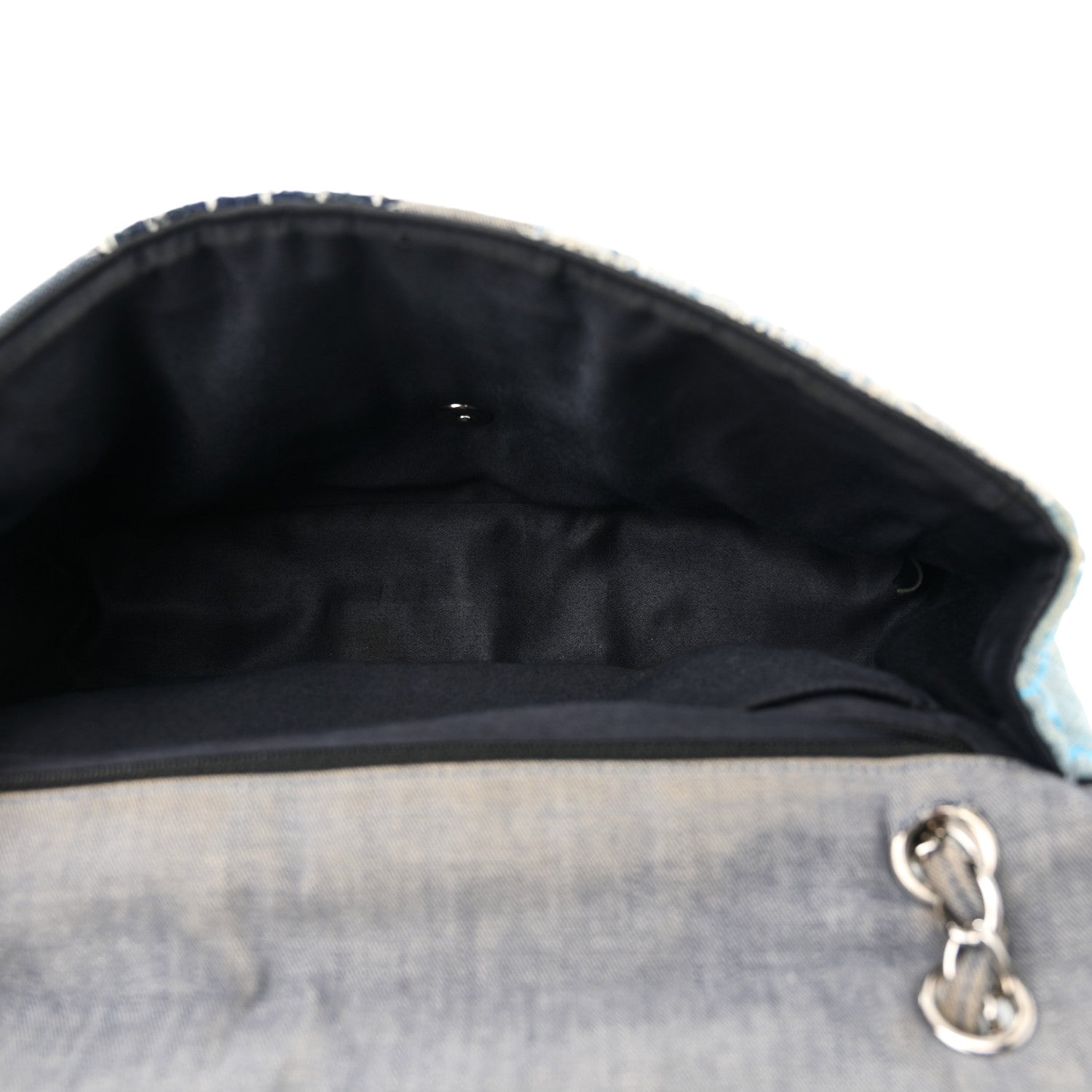 Denim Tweed Patchwork Jumbo Single Flap Blue
