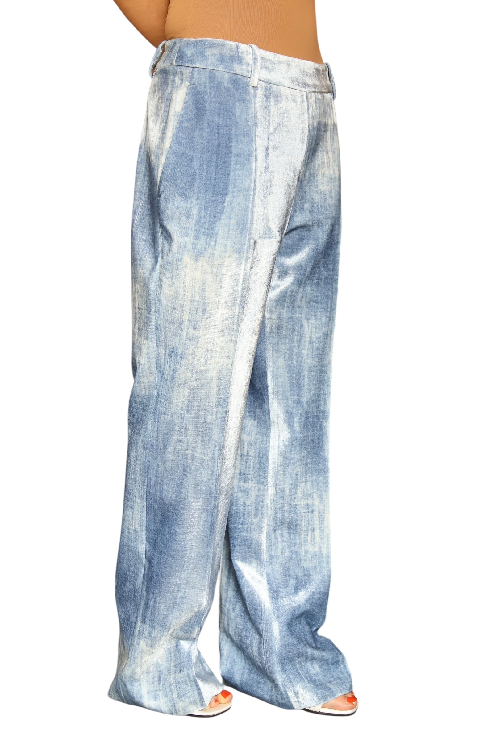 Ermano Scervino Blue Velvet Wide Leg Trousers - 44 / US 8