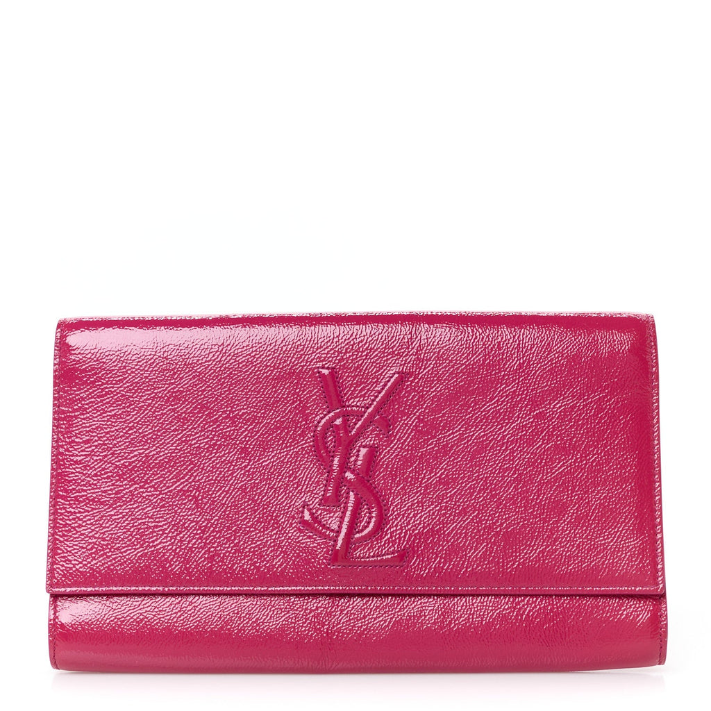 Textured Patent Monogram Large Belle De Jour Clutch Fuchsia