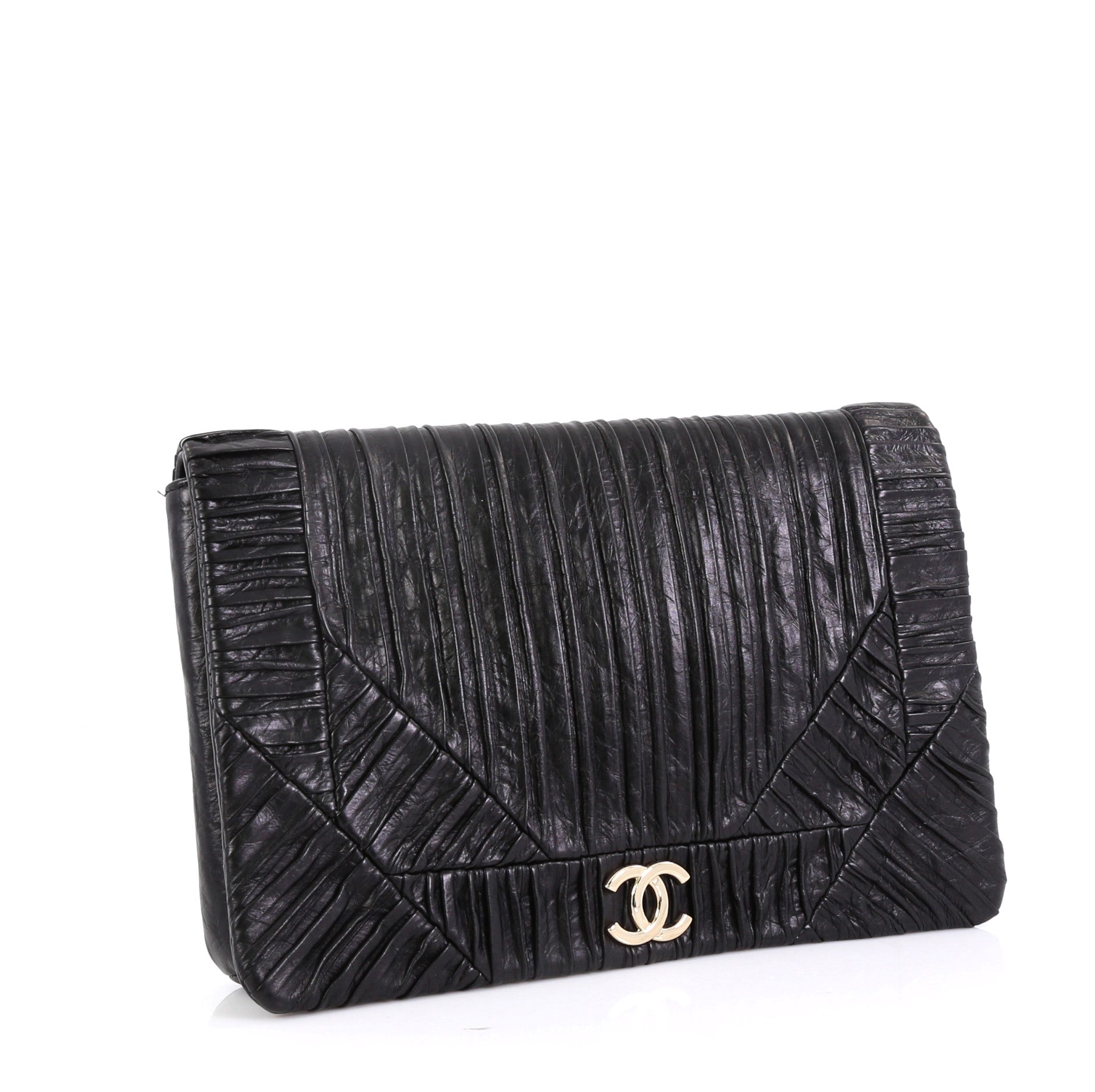 Coco Pleats Flap Clutch Pleated Crumpled Calfskin Small