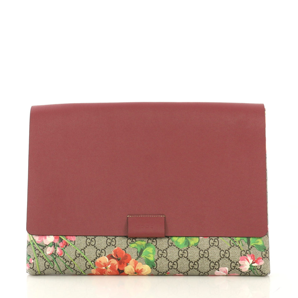 Envelope Clutch Blooms Print GG Coated Canvas and Leather Large