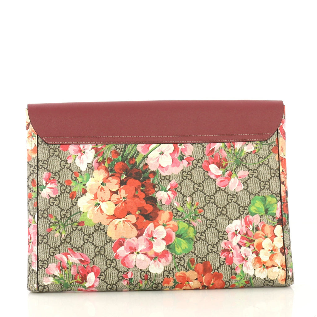 Envelope Clutch Blooms Print GG Coated Canvas and Leather Large