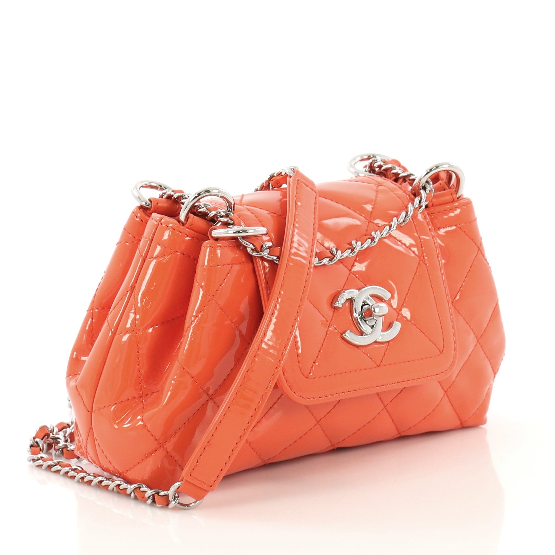 Coco Shine Accordion Flap Bag Quilted Patent Mini