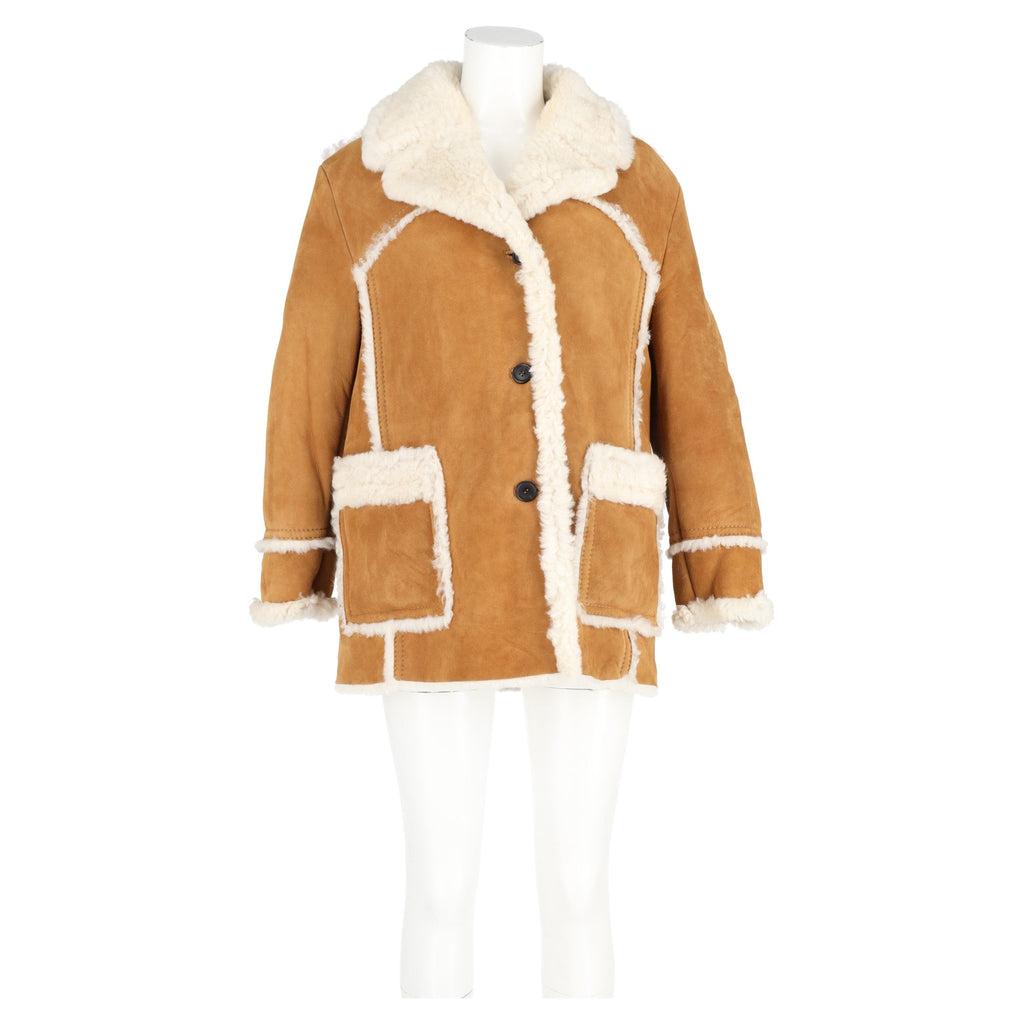 Miu Miu Shearling Single-Breasted Jacket with Pockets in Brown Suede