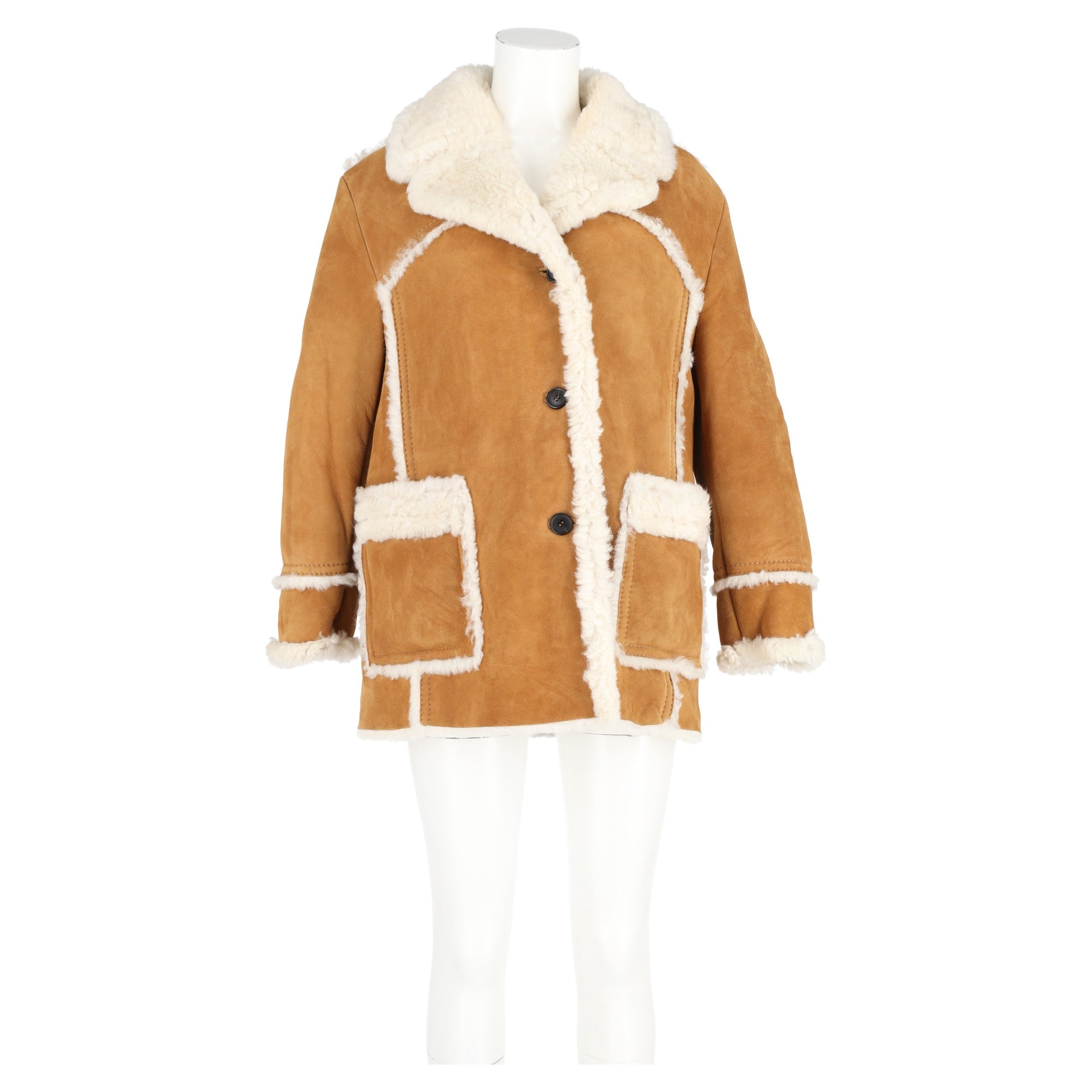 Miu Miu Shearling Single-Breasted Jacket with Pockets in Brown Suede