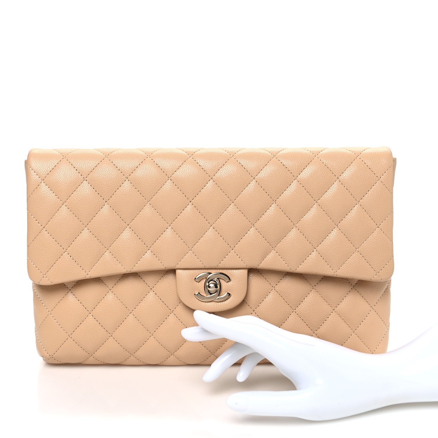 Caviar Quilted Flap Clutch Beige