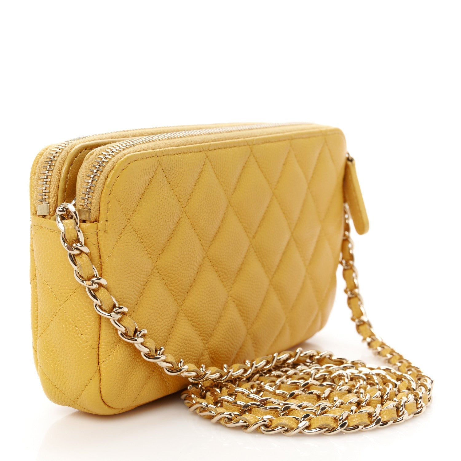 Caviar Quilted Small Clutch With Chain Yellow
