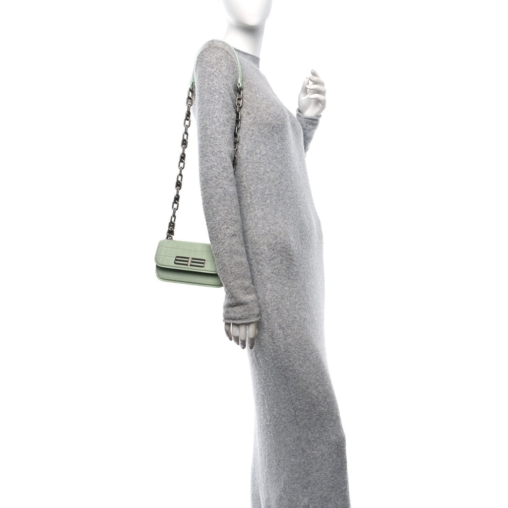 Extra Supple Calfskin Crocodile Embossed Gossip Chain Bag XS Light Green