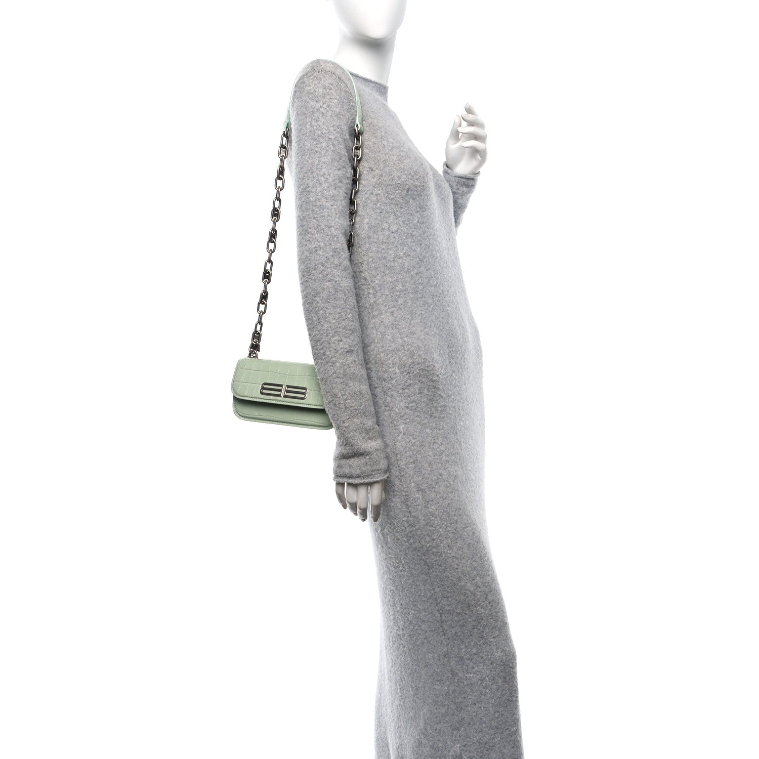 Extra Supple Calfskin Crocodile Embossed Gossip Chain Bag XS Light Green