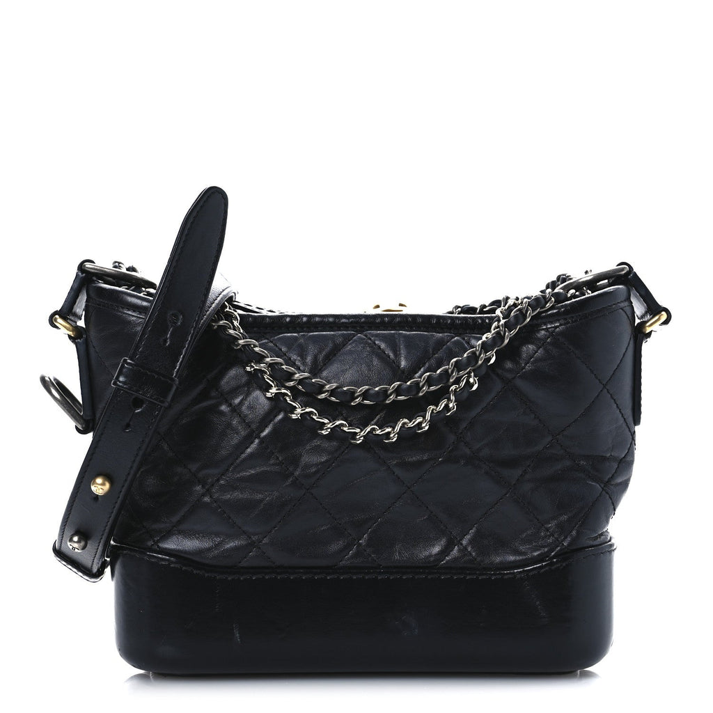 Aged Calfskin Quilted Small Gabrielle Hobo Black