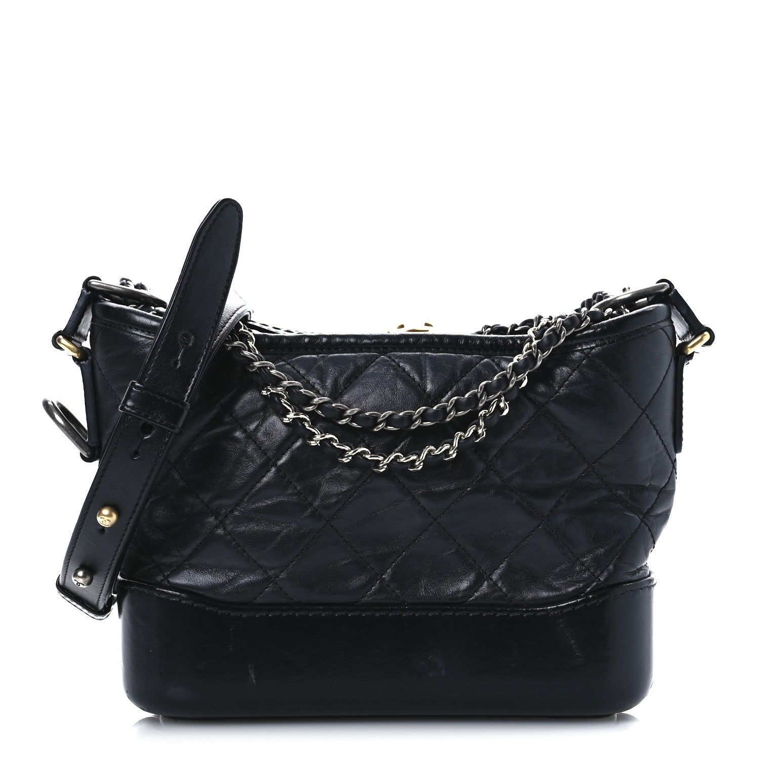 Aged Calfskin Quilted Small Gabrielle Hobo Black