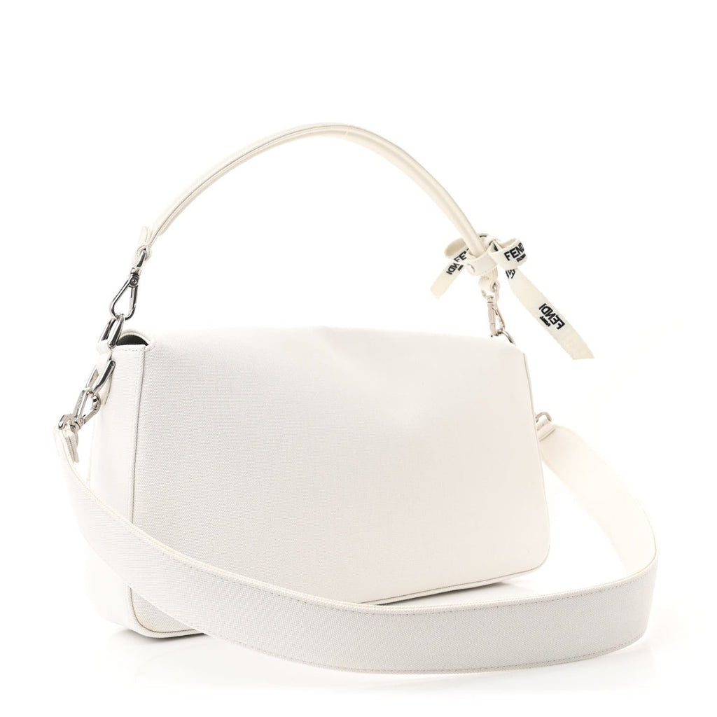 X MARC JACOBS Canvas Logo Maxi Baguette White Black