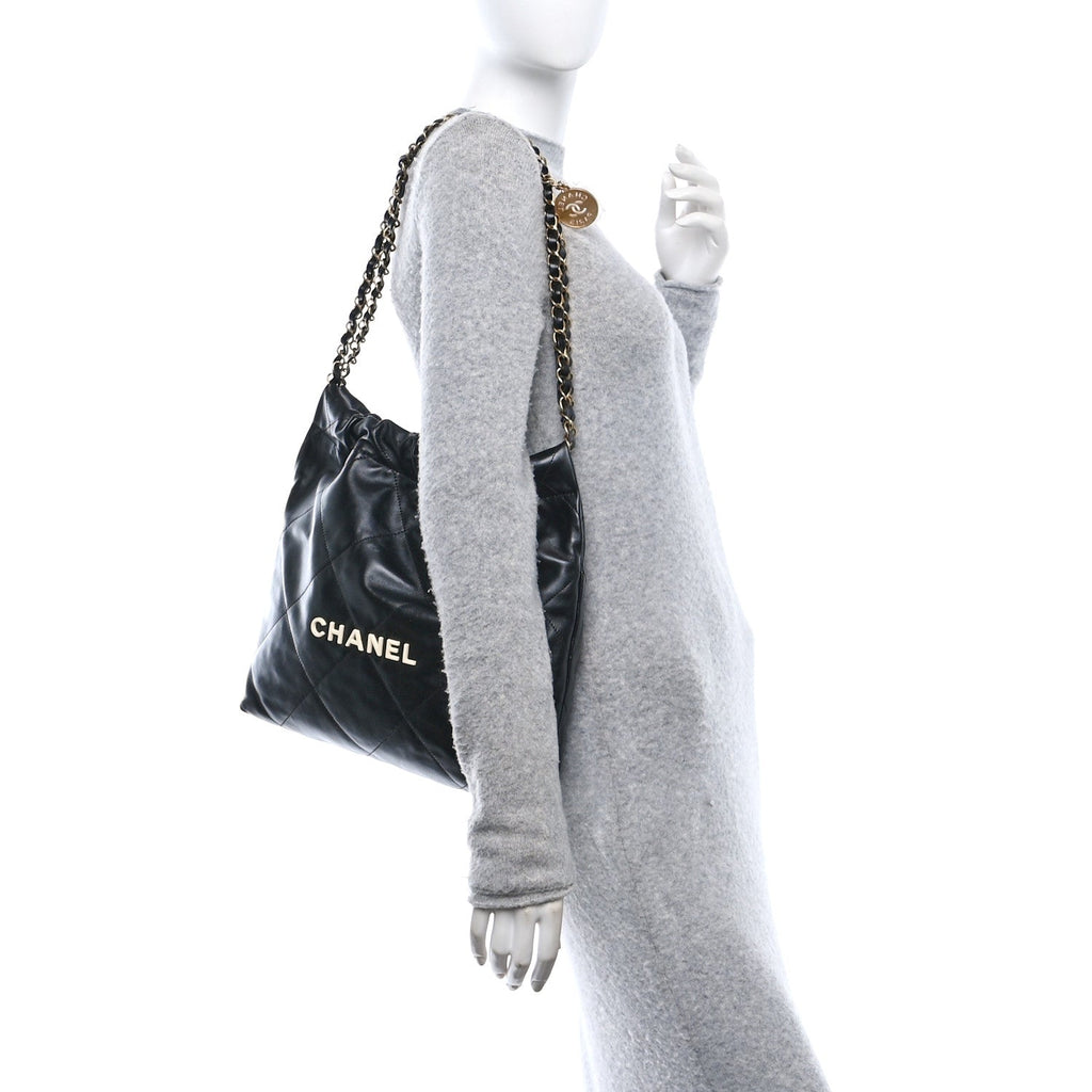 Shiny Calfskin Quilted Small Chanel 22 Black