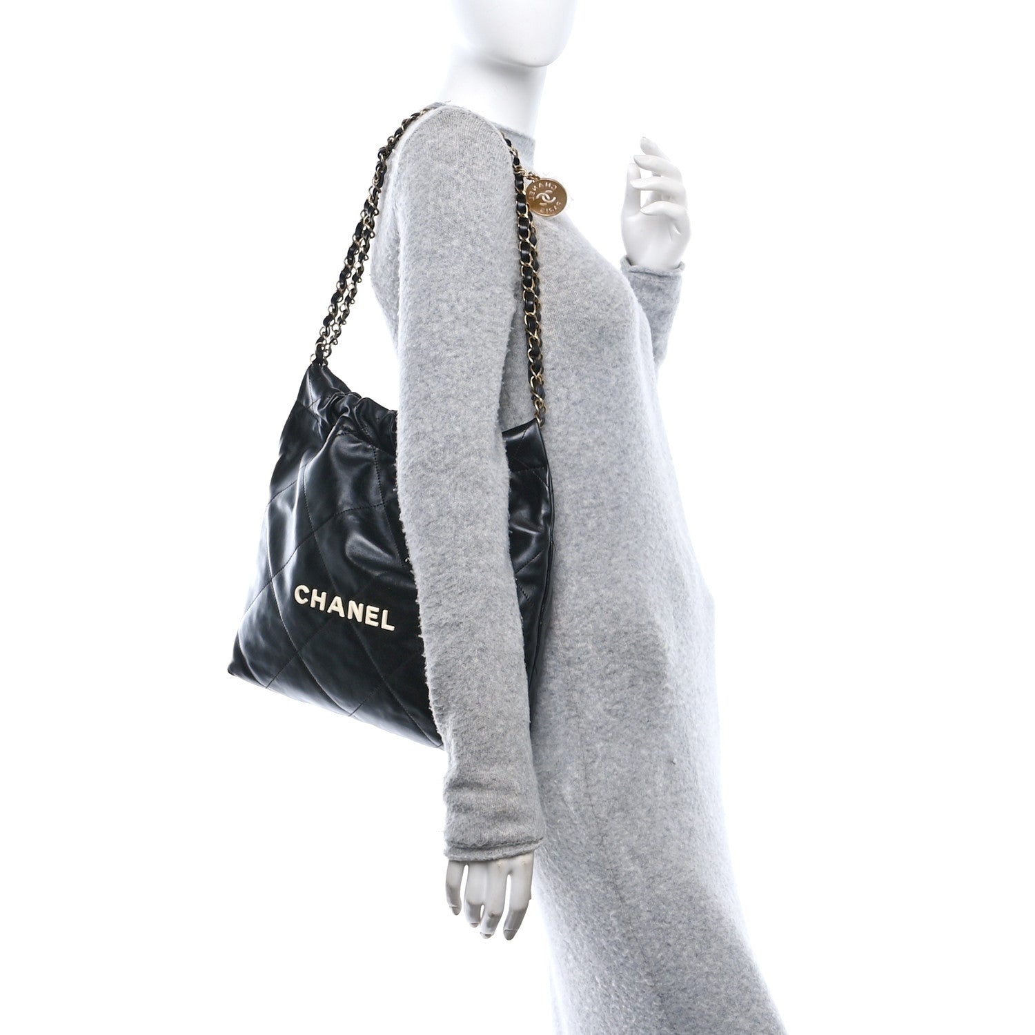 Shiny Calfskin Quilted Small Chanel 22 Black