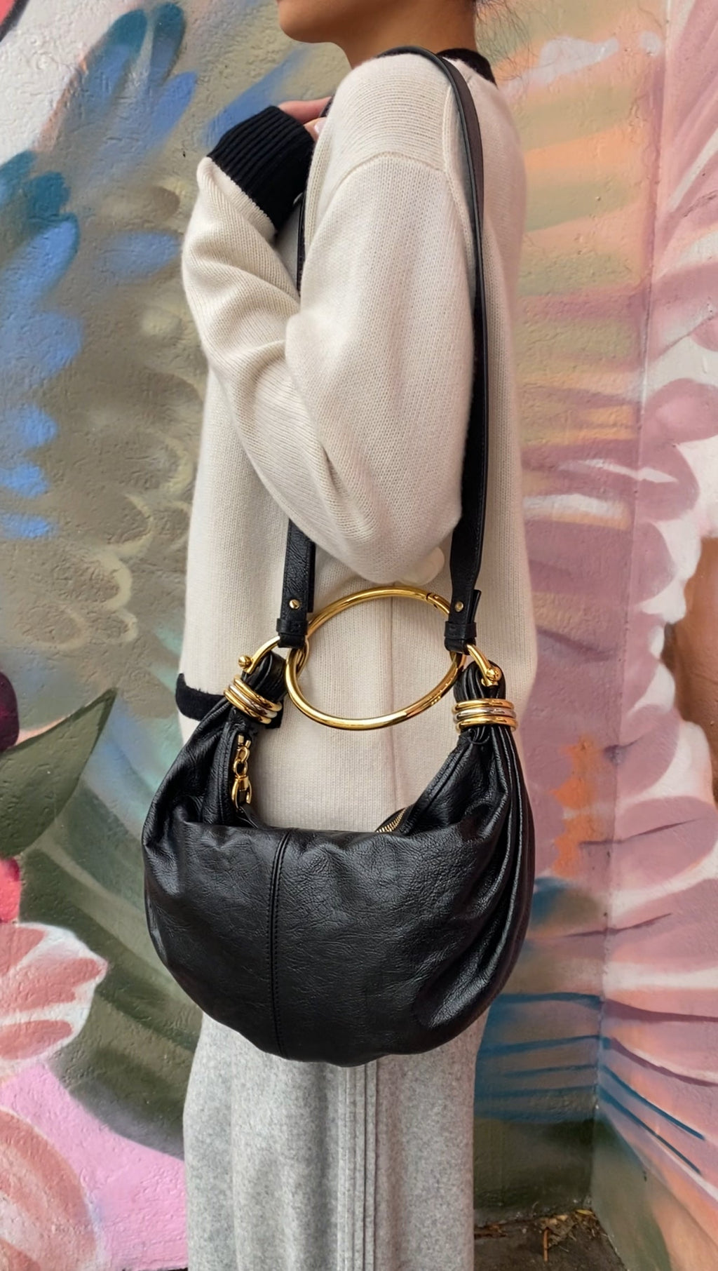 Chloe Black Glossed Leather Small Bracelet Hobo Bag